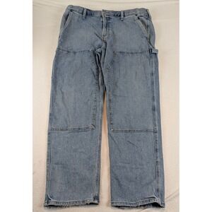 Hollister Loose Carpenter Jeans Mens 36x32 Light Wash Denim Epic Flex‎ Dbl Knee